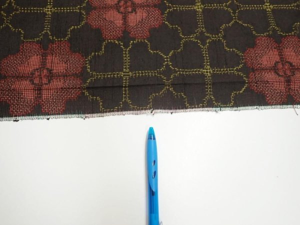 Photo6: 2V01z50  Japanese Kimono Silk TSUMUGI FABRIC Flower Black 41.3x14.4 (6)