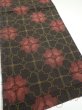 Photo2: 2V02z50  Japanese Kimono Silk TSUMUGI FABRIC Flower Black 41.3x14.4 (2)