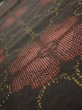 Photo4: 2V04z80  Japanese Kimono Silk TSUMUGI FABRIC Flower Black 63.0x14.4 (4)