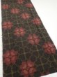 Photo2: 2V06z80  Japanese Kimono Silk TSUMUGI FABRIC Flower Black 63.0x14.4 (2)