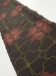 Photo1: 2V08z40  Japanese Kimono Silk TSUMUGI FABRIC Flower Black 55.9x7.1 (1)