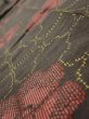 Photo4: 2V09z50  Japanese Kimono Silk TSUMUGI FABRIC Flower Black 77.2x7.1 (4)