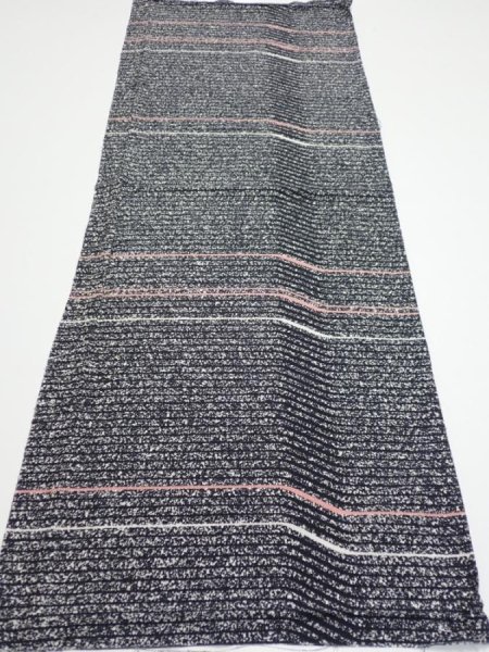 Photo5: 2V01z50  Japanese Kimono Silk  FABRIC  Black 38.6x14.6 (5)