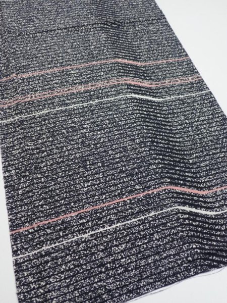 Photo2: 2V02z50  Japanese Kimono Silk  FABRIC  Black 37.8x14.8 (2)