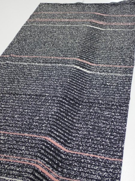 Photo3: 2V02z50  Japanese Kimono Silk  FABRIC  Black 37.8x14.8 (3)