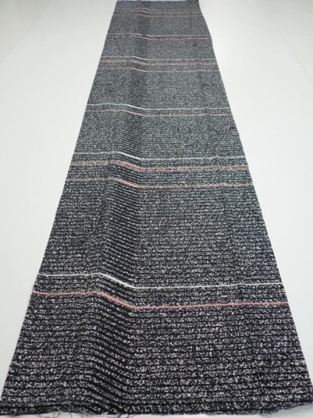 Photo5: 2V03z80  Japanese Kimono Silk  FABRIC  Black 65.4x14.8 (5)
