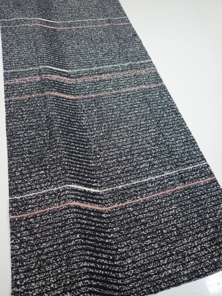 Photo2: 2V05z80  Japanese Kimono Silk  FABRIC  Black 66.1x14.8 (2)
