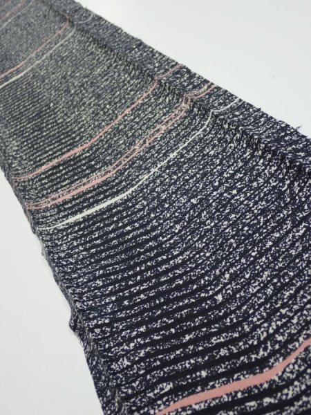 Photo1: 2V07z40  Japanese Kimono Silk  FABRIC  Black 55.9x7.3 (1)