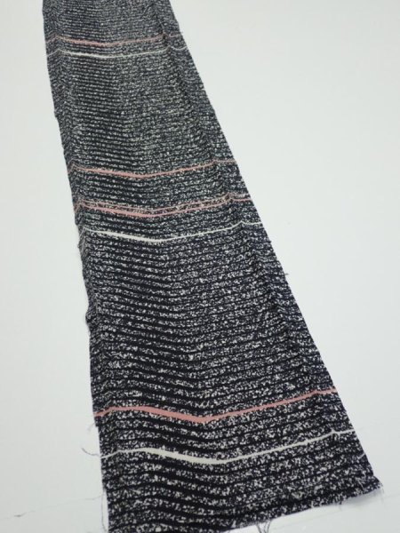 Photo2: 2V07z40  Japanese Kimono Silk  FABRIC  Black 55.9x7.3 (2)