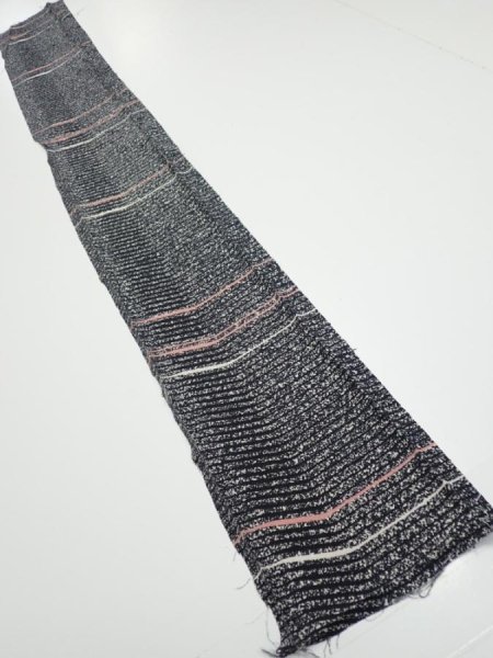 Photo5: 2V07z40  Japanese Kimono Silk  FABRIC  Black 55.9x7.3 (5)