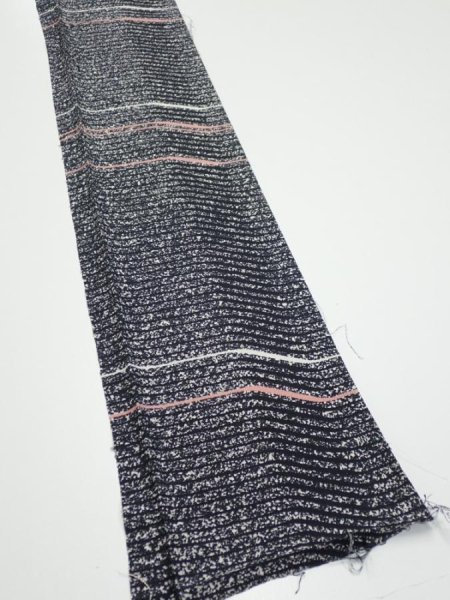 Photo2: 2V08z40  Japanese Kimono Silk  FABRIC  Black 55.1x7.3 (2)