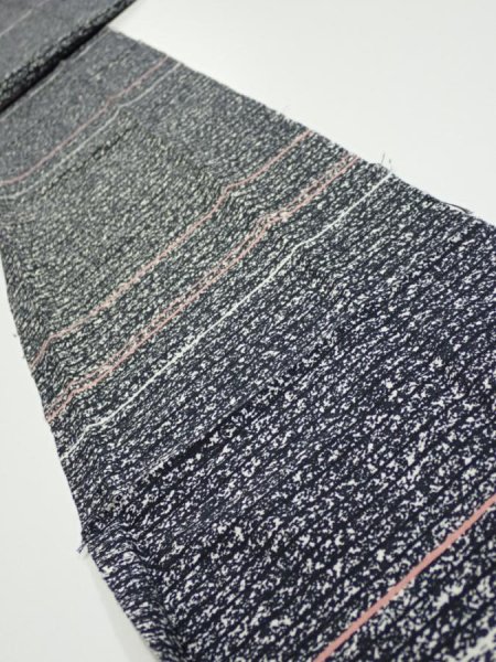 Photo1: 2V09z50  Japanese Kimono Silk  FABRIC  Black 79.1x7.3 (1)