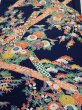 Photo1: 2R01z60  Japanese Kimono Silk  FABRIC Flowers Dark navy 42.5x14.8 (1)