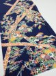 Photo2: 2R01z60  Japanese Kimono Silk  FABRIC Flowers Dark navy 42.5x14.8 (2)
