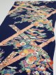Photo3: 2R01z60  Japanese Kimono Silk  FABRIC Flowers Dark navy 42.5x14.8 (3)