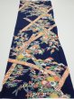 Photo5: 2R01z60  Japanese Kimono Silk  FABRIC Flowers Dark navy 42.5x14.8 (5)