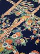 Photo1: 2R02z60  Japanese Kimono Silk  FABRIC Flowers Dark navy 42.5x14.6 (1)