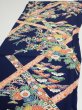 Photo3: 2R02z60  Japanese Kimono Silk  FABRIC Flowers Dark navy 42.5x14.6 (3)