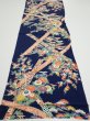 Photo5: 2R02z60  Japanese Kimono Silk  FABRIC Flowers Dark navy 42.5x14.6 (5)