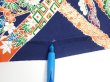 Photo6: 2R02z60  Japanese Kimono Silk  FABRIC Flowers Dark navy 42.5x14.6 (6)