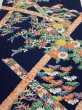 Photo1: 2R03z80  Japanese Kimono Silk  FABRIC Flowers Dark navy 63.8x14.8 (1)