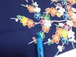 Photo7: 2R03z80  Japanese Kimono Silk  FABRIC Flowers Dark navy 63.8x14.8 (7)
