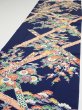 Photo3: 2R04z80  Japanese Kimono Silk  FABRIC Flowers Dark navy 63.8x14.8 (3)
