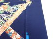 Photo6: 2R04z80  Japanese Kimono Silk  FABRIC Flowers Dark navy 63.8x14.8 (6)