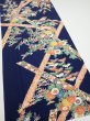 Photo2: 2R05z80  Japanese Kimono Silk  FABRIC Flowers Dark navy 64.2x14.6 (2)