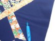 Photo6: 2R05z80  Japanese Kimono Silk  FABRIC Flowers Dark navy 64.2x14.6 (6)