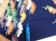 Photo6: 2R06z90  Japanese Kimono Silk  FABRIC Flowers Dark navy 64.2x14.8 (6)
