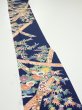 Photo3: 2R07z40  Japanese Kimono Silk  FABRIC Flowers Dark navy 57.1x7.7 (3)