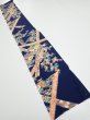 Photo5: 2R07z40  Japanese Kimono Silk  FABRIC Flowers Dark navy 57.1x7.7 (5)