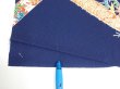 Photo6: 2R07z40  Japanese Kimono Silk  FABRIC Flowers Dark navy 57.1x7.7 (6)