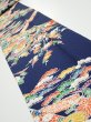 Photo1: 2R09z50  Japanese Kimono Silk  FABRIC Flowers Dark navy 78.0x6.7 (1)
