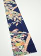 Photo2: 2R09z50  Japanese Kimono Silk  FABRIC Flowers Dark navy 78.0x6.7 (2)
