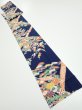 Photo5: 2R09z50  Japanese Kimono Silk  FABRIC Flowers Dark navy 78.0x6.7 (5)
