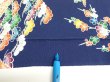 Photo6: 2R09z50  Japanese Kimono Silk  FABRIC Flowers Dark navy 78.0x6.7 (6)