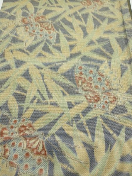 Photo1: 2R01z40  Japanese Kimono Silk TSUMUGI FABRIC Butterfly Navy-Gray 43.7x14.6 (1)