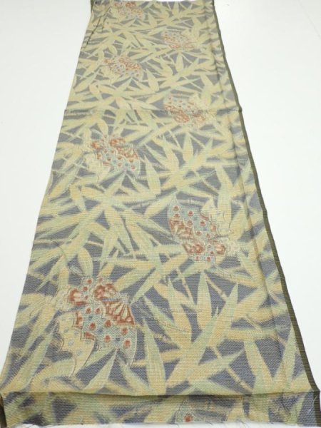 Photo5: 2R01z40  Japanese Kimono Silk TSUMUGI FABRIC Butterfly Navy-Gray 43.7x14.6 (5)