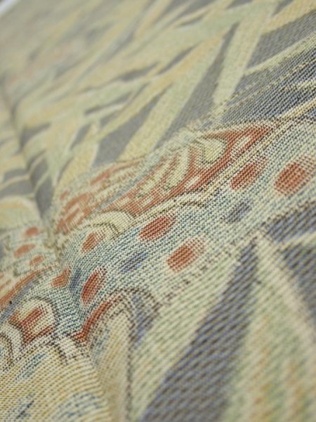Photo4: 2R03z60  Japanese Kimono Silk TSUMUGI FABRIC Butterfly Navy-Gray 59.4x14.6 (4)