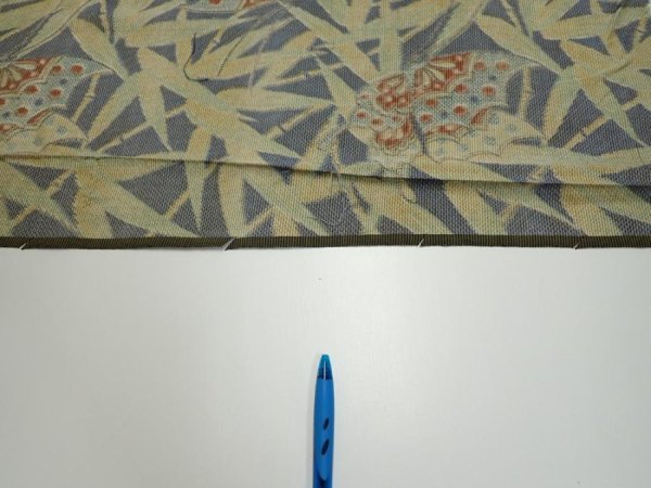 Photo7: 2R03z60  Japanese Kimono Silk TSUMUGI FABRIC Butterfly Navy-Gray 59.4x14.6 (7)