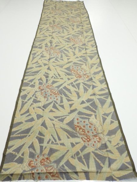 Photo5: 2R05z60  Japanese Kimono Silk TSUMUGI FABRIC Butterfly Navy-Gray 58.3x14.6 (5)
