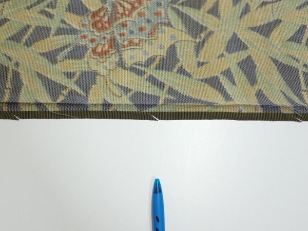 Photo6: 2R05z60  Japanese Kimono Silk TSUMUGI FABRIC Butterfly Navy-Gray 58.3x14.6 (6)