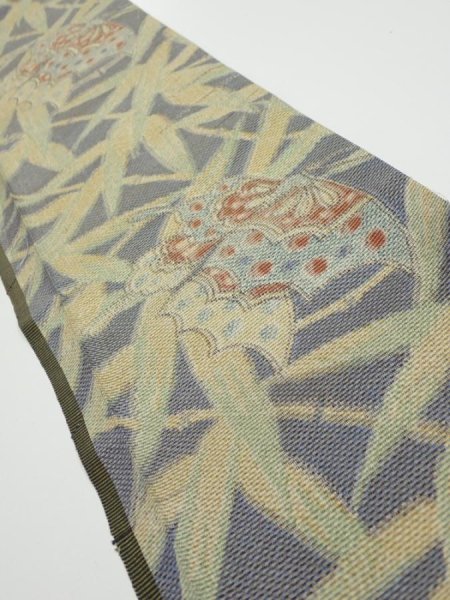 Photo1: 2R07z30  Japanese Kimono Silk TSUMUGI FABRIC Butterfly Navy-Gray 53.5x7.5 (1)