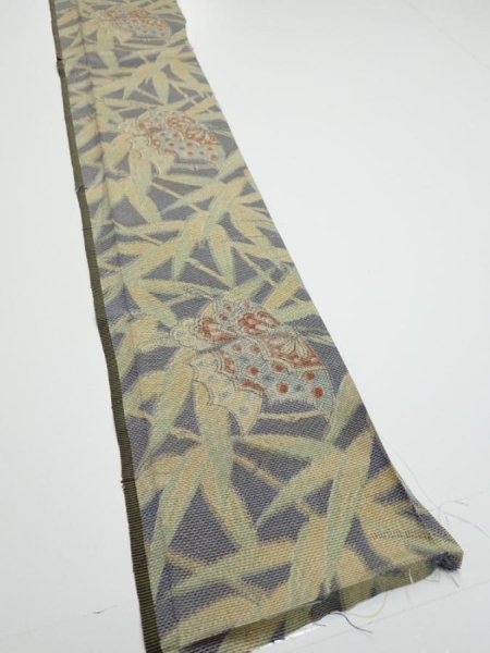 Photo2: 2R07z30  Japanese Kimono Silk TSUMUGI FABRIC Butterfly Navy-Gray 53.5x7.5 (2)