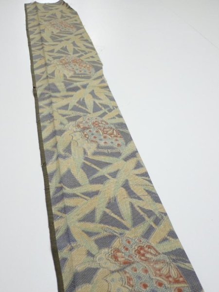 Photo3: 2R07z30  Japanese Kimono Silk TSUMUGI FABRIC Butterfly Navy-Gray 53.5x7.5 (3)