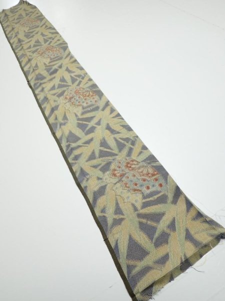 Photo5: 2R07z30  Japanese Kimono Silk TSUMUGI FABRIC Butterfly Navy-Gray 53.5x7.5 (5)