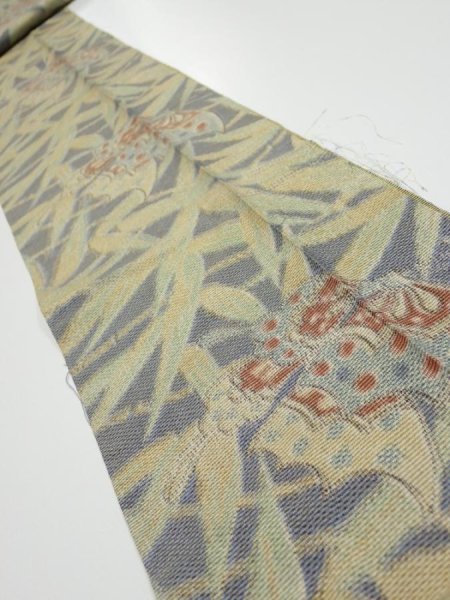 Photo1: 2R09z40  Japanese Kimono Silk TSUMUGI FABRIC Butterfly Navy-Gray 75.6x7.3 (1)