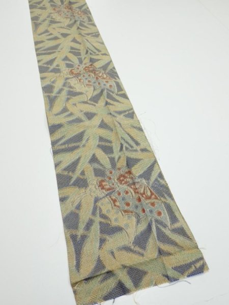 Photo2: 2R09z40  Japanese Kimono Silk TSUMUGI FABRIC Butterfly Navy-Gray 75.6x7.3 (2)
